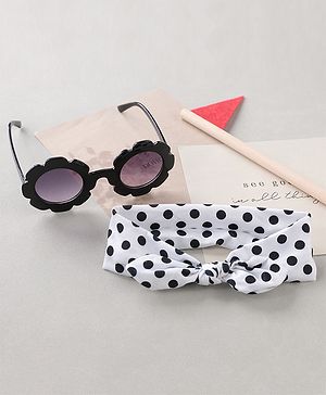 Babyhug Free Size Headband With Bow Applique & Sunglasses - Black