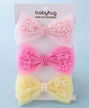 Babyhug Free Size  Headbands With Bow Design Pack of 3- Multicolor
