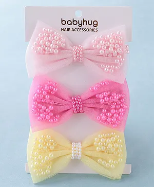 Babyhug Free Size  Headbands With Bow Design Pack of 3- Multicolor