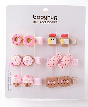 Babyhug Free Size Hair Pins Pack of 6 - Pink & Brown