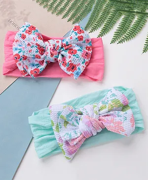 Babyhug Free Size Floral Headbands with Bow Pack of 2 - Multicolor