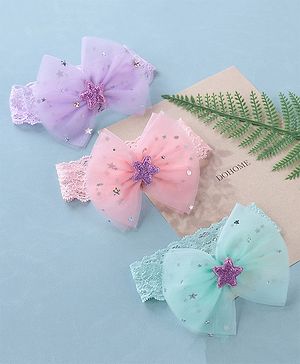 Babyhug Free Size Lace Headbands with Bow & Star Applique Pack of 3 - Multicolor
