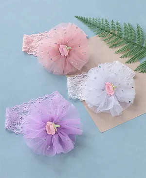 Babyhug Headbands with Floral Applique Free Size Pack of 3 - White Peach & Purple