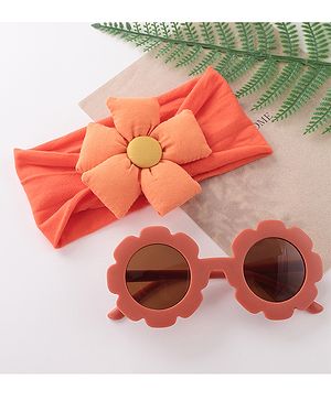 Babyhug Free Size Headband With Flower Applique & Sunglasses - Orange