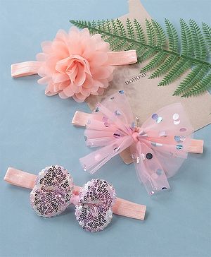 Babyhug Free Size Headbands With Bow & Floral Applique Pack of 3 - Multicolor