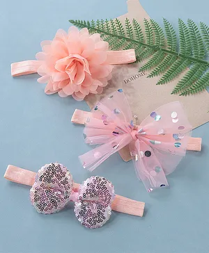 Babyhug Free Size Headbands With Bow & Floral Applique Pack of 3 - Multicolor