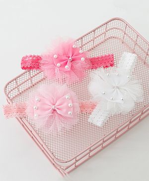Babyhug Free Size Lace Headbands with Bow & Beads Pack of 3 - Multicolor