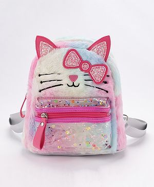Babyhug Fashion Backpack With Kitty Face Design & Bow - Mulitcolor