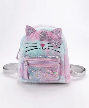 Babyhug Fashion Backpack With Kitty Face Design & Bow - Mulitcolor