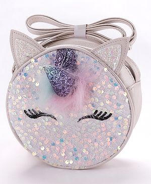 Babyhug Sling Bag Unicorn Print- Silver
