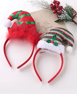 Babyhug Free Size Hair Bands With Christmas Hat Design Pack of 2- Red