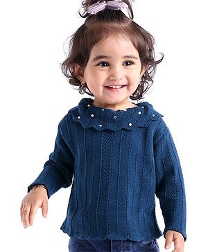 Babyoye Eco-Conscious 100% Cotton Knit Full Sleeves Solid Color Pullover Sweater - Navy Blue