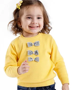Babyoye Eco-Conscious Cotton Full Sleeves Sweater with Bow Design - Yellow