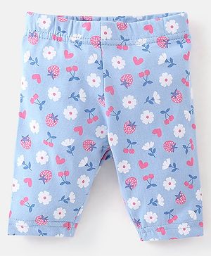 Babyhug Cotton Lycra Three Fourth Leggings Checks & Floral Print Pack Of 3- Pink & Blue