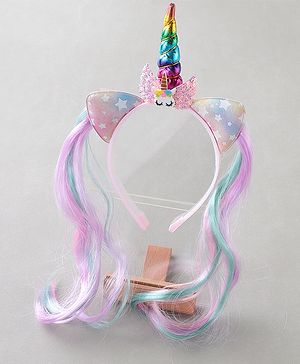 Babyhug Hair Band With Extensions With Unicorn Applique - Muliticolor