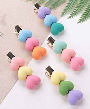 Pine Kids Hair Pins And Clips with Heart Applique Free Size Pack of 5 - Multicolour