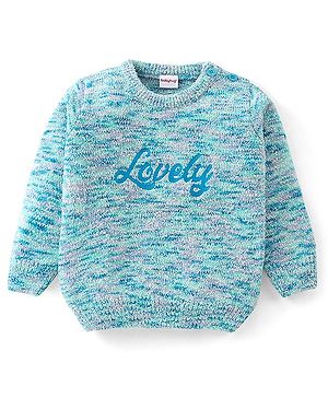Babyhug Knitted Full Sleeves Sweater with Text Print - Blue