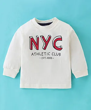 Pink Rabbit Single Jersey Full Sleeves T-Shirt NYC Athletic Club Print - Cream