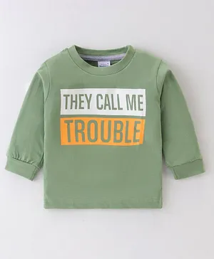 Pink Rabbit Single Jersey Cotton Knit Full Sleeves T-Shirt with Text Print - Green