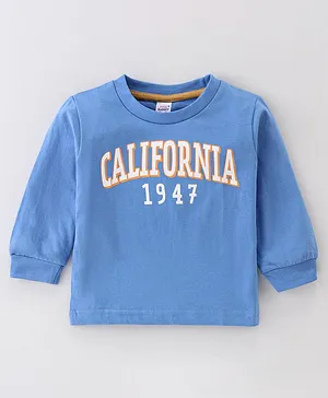 Pink Rabbit Single Jersey Full Sleeves T-Shirt California 1947 Print - Blue