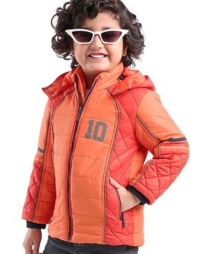 Babyhug Woven Full Sleeves Hoodie Number Print - Orange