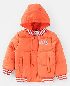 Babyhug Woven Full Sleeves Hoodie Text Print - Orange