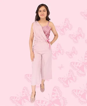 Cutecumber Sleeveless Sequins Embellished Jumpsuit with Detachable Belt - Dusty Pink