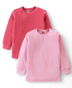 Babyhug Cotton Full Sleeves Solid Thermal Vests Pack of 2- Pink