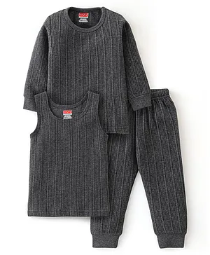 Babyhug Full Sleeves Thermal Wear Pullover Vest & Pant Set - Dark Grey