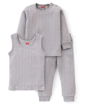 Babyhug Full Sleeves Thermal Wear Pullover Vest & Pant Set - Grey