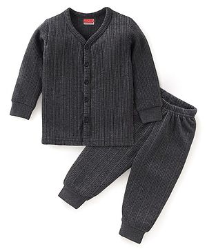 Babyhug Cotton Full Sleeves Thermal Vest & Legging Set Solid Colour - Dark Grey