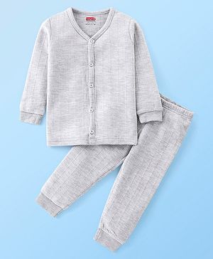 Babyhug Full Sleeves Thermal Vest & Legging Set Solid Colour - Light Grey