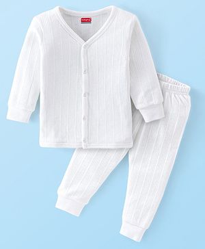 Babyhug Full Sleeves Thermal Vest & Legging Set Solid Colour - Offwhite