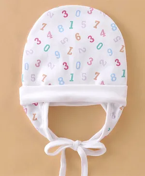 Ben Benny Cotton Tie Knot Cap Numbers Print White - Diameter 12 cm