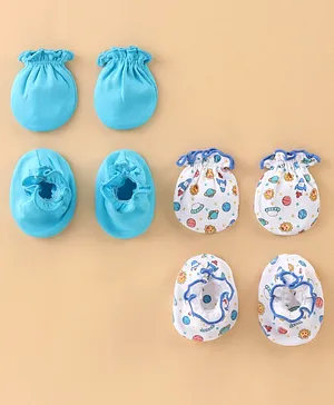 Ben Benny Cotton Rocket Print Mittens & Booties Pack of 2 - Blue & White
