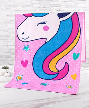 Babyhug Terry Woven Towel with Unicorn Print L 50.8 X B 101.6 cm - Pink