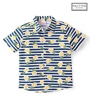 Babyhug 100% Cotton Knitted Half Sleeves Shirt Pineapple Print - Navy Blue