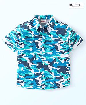 Babyhug 100% Cotton Knit Half Sleeves Regular Shirt with Camo Print - Blue