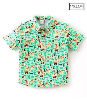 Babyhug 100% Cotton Half Sleeves Shirt Lion & Elephant Print- Green