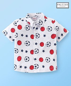 Babyhug 100% Cotton Knitted Half Sleeves Shirt Football Print - White