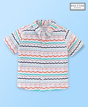 Babyhug 100% Cotton Knit Half Sleeves Fish Print Shirt - Multicolour
