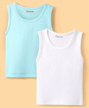 Kanvin Sleeveless Solid Color Thermal Inner Wear Pack of 2 - Aqua Blue & White