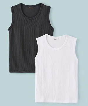 Kanvin Cotton Modal Sleeveless Thermal Vest Pack of 2 - Charcoal & White