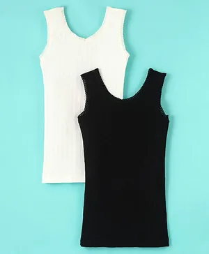 Kanvin Modal Thermal Sleeveless Vests Solid Color Pack of 2-Off White & Black