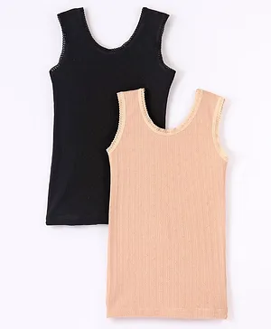Kanvin Sleeveless Thermal Inner Wear Solid Color Pack of 2 - Black & Cream