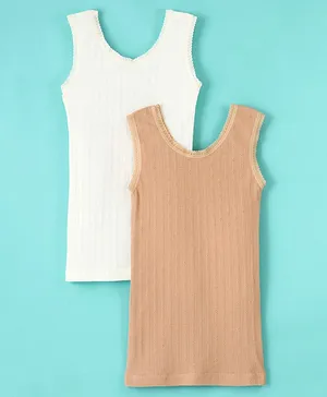 Kanvin Modal Thermal Full Sleeves Vests Solid Color Pack of 2-Off White & Beige