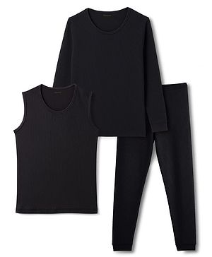 Kanvin Cotton Modal Full Sleeves Solid Thermal Vests & Pajama Set -Charcoal