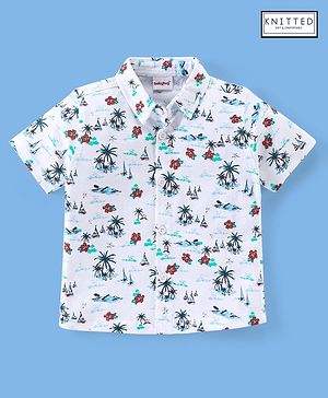 Babyhug Half Sleeves 100% Cotton  Knitted Floral Printed Shirt - White