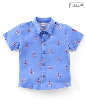 Babyhug Cotton Half Sleeves Shirt Boat Print - Blue