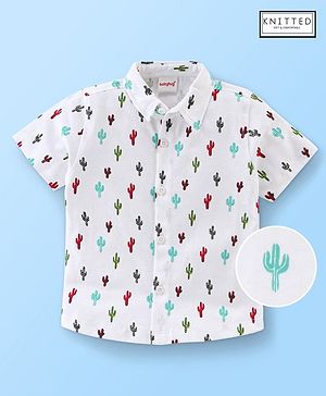 Babyhug 100% Cotton Knit Half Sleeve Cactus Print Shirt - White